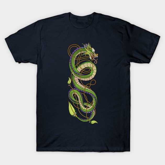 Nordic-Asian Green Dragon T-Shirt by Art of Arklin